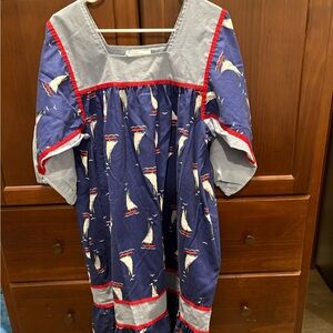 Nautical Print Midi Dress in Blue and Gray